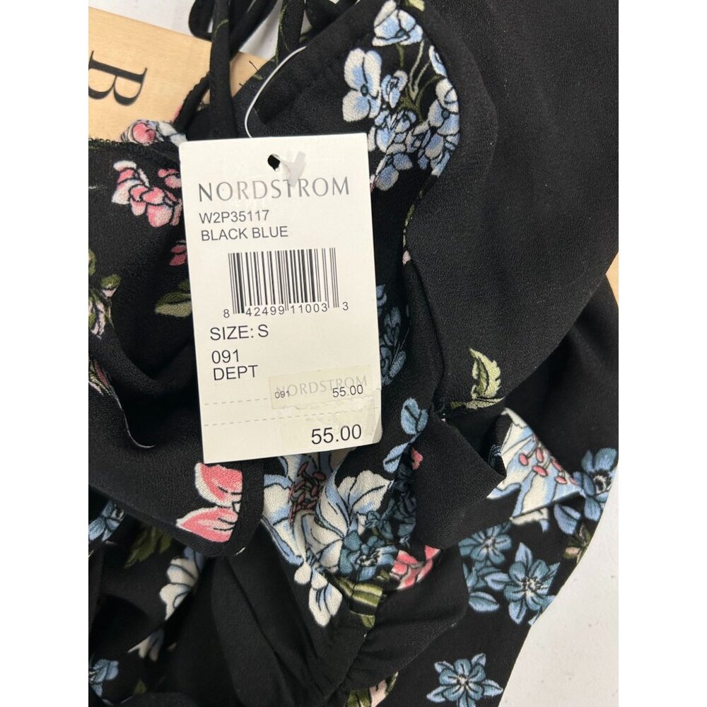 BO.G Collective Floral Wrap Maxi Dress Black/Blue Small With Flutter Sleeves NWT - Picture 14 of 16